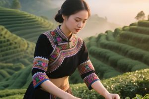 那山中一抹靓丽的风景,短视频平台爆火的采茶妹AI绘图提示词分享