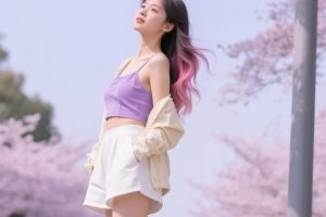 10组低角度仰拍照片实拍风格吊带短裤青春美少女AI绘图提示词分享
