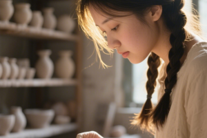 手工制作氛围感:10组陶泥、干花、毛线与自然光的美少女AI写真绘图提示词灵感库