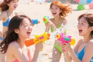 夏日海洋游玩:10组元气泳衣美少女AI绘图提示词分享