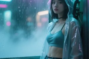 雨夜霓虹灯下的她:分享10组透明伞、湿发、暖黄路灯的暗黑系情绪美少女AI绘图提示词