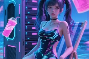 夏日限定!分享10组赛博风泳衣美少女AI绘图提示词,烟火气与二次元感爆棚