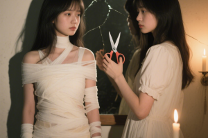 病娇美学美少女写真:10组绷带×暗调房的AI情绪人像指南